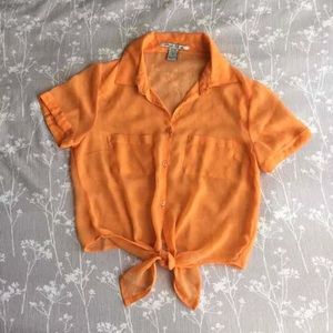 American Rag | Orange Sheer Knot Hem Blouse